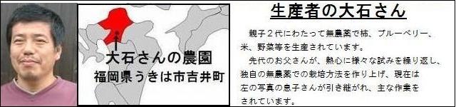 生産者の大石さん 福岡県うきは市吉井町で無農薬で柿、ブルーベリー、米、野菜などを栽培されています。